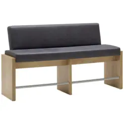Sitzbank in Metall, Textil, Holzwerkstoff Fichtefarben, Edelstahlfarben, Dunkelblau