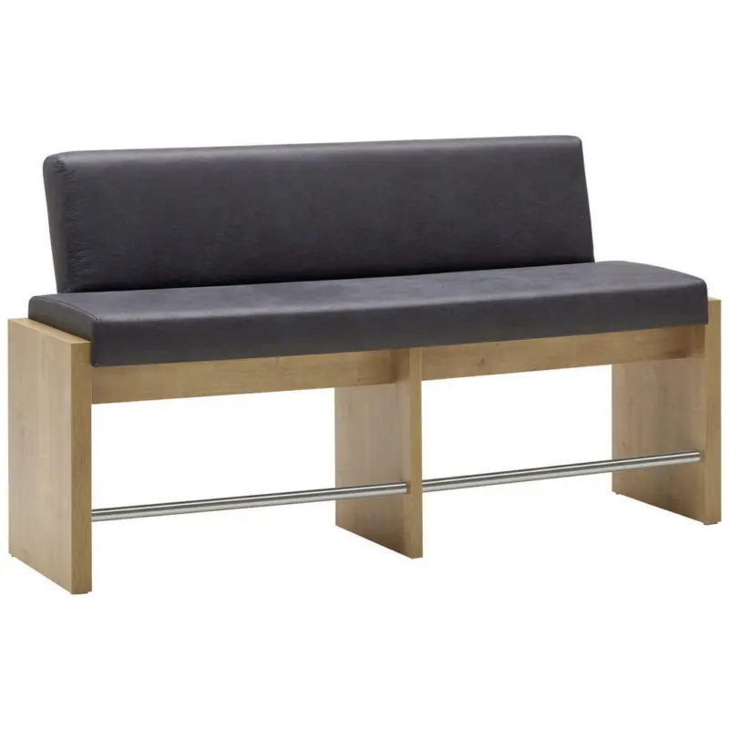 Sitzbank in Metall, Textil, Holzwerkstoff Fichtefarben, Edelstahlfarben, Dunkelblau
