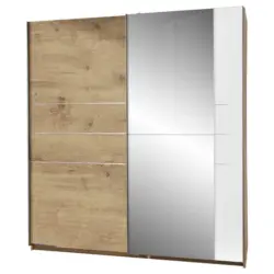 Schwebetürenschrank in Weiß, Eichefarben