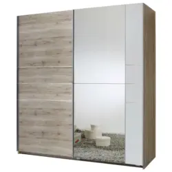 Schwebetürenschrank in Weiß, Eiche San Remo