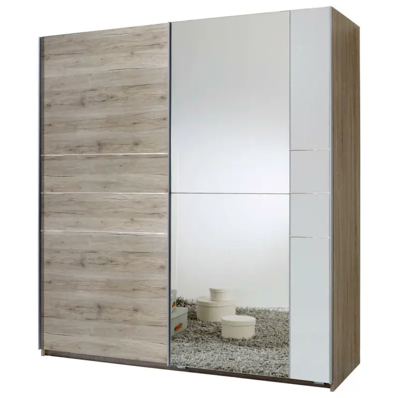 Schwebetürenschrank in Weiß, Eiche San Remo