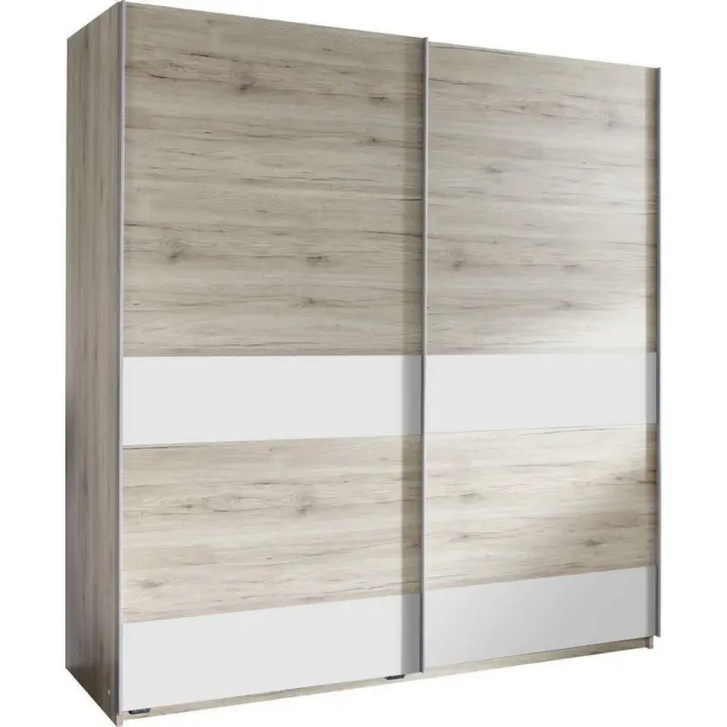 Schwebetürenschrank in Weiß, Eichefarben