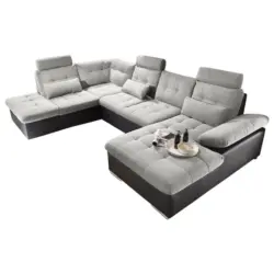 Wohnlandschaft in Webstoff Schwarz, Silberfarben