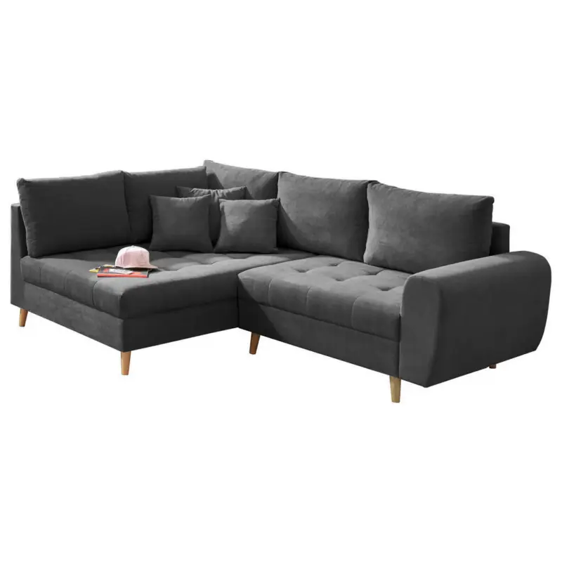 Ecksofa in Mikrovelours Anthrazit