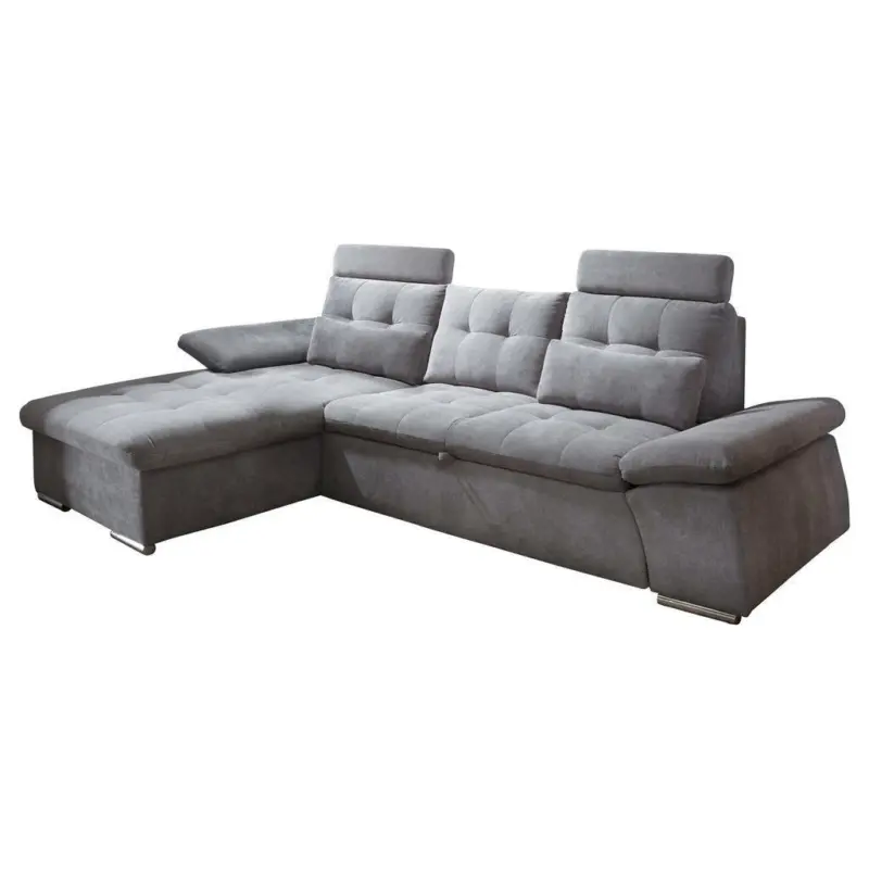 Ecksofa in Mikrovelours Dunkelgrau