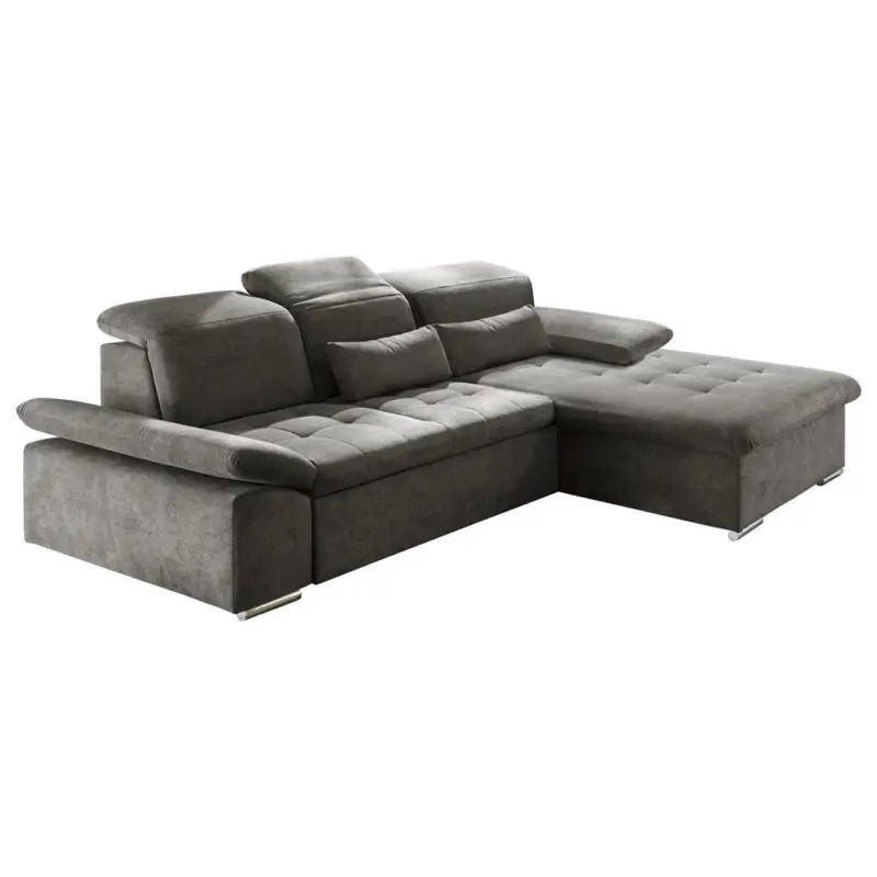 Ecksofa in Mikrovelours Dunkelgrau