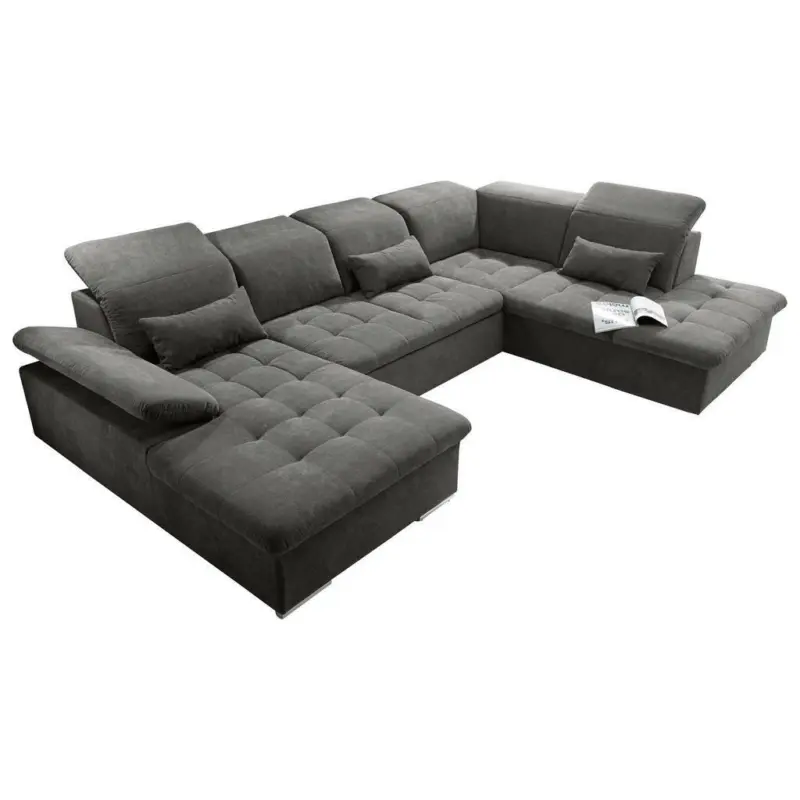 Wohnlandschaft in Mikrovelours Dunkelgrau