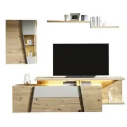 Wohnwand 256/202/55,2 cm in Eichefarben, Hellgrau