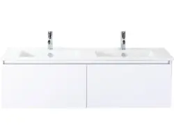 Waschbeckenunterschrank Sanox Frozen Keramik 42x141x46 cm mit Doppel-Keramikwaschbecken weiß hochglanz