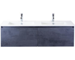 Waschbeckenunterschrank Sanox Frozen Keramik 42x141x46 cm mit Doppel-Keramikwaschbecken beton anthrazit