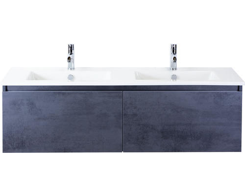 Waschbeckenunterschrank Sanox Frozen Keramik 42x141x46 cm mit Doppel-Keramikwaschbecken beton anthrazit