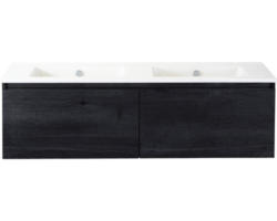 Waschbeckenunterschrank Sanox Frozen Keramik 42x141x46 cm mit Doppel-Keramikwaschbecken ohne Hahnloch black oak