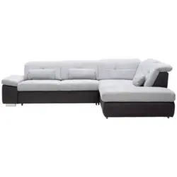 Ecksofa in Chenille Schwarz, Alufarben