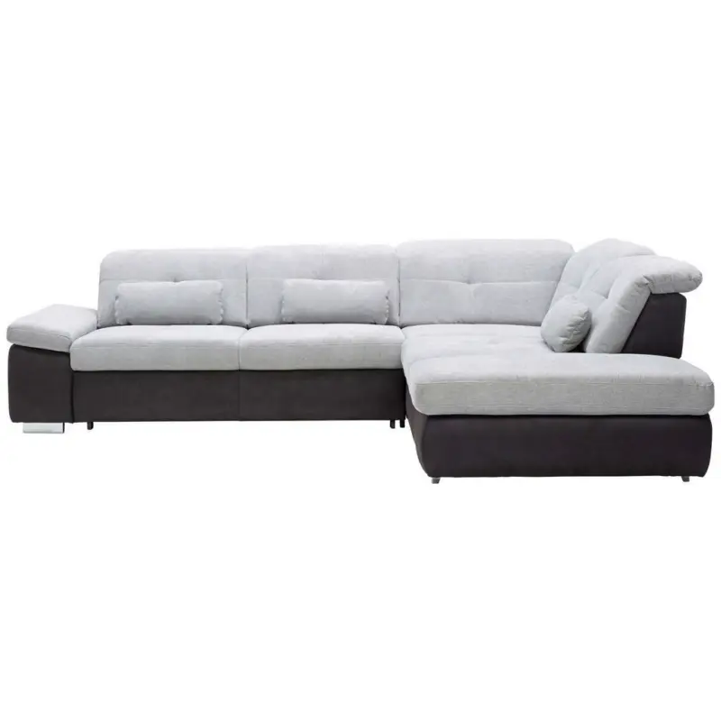 Ecksofa in Chenille Schwarz, Alufarben