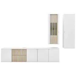 Wohnwand 308/216/47 cm in Weiß, Eichefarben