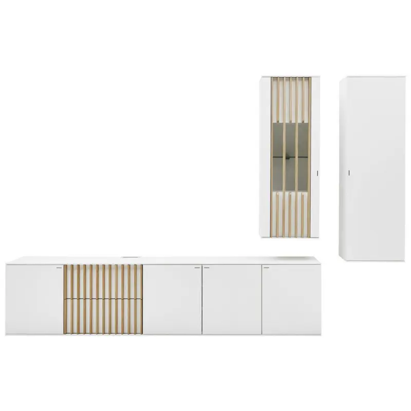 Wohnwand 308/216/47 cm in Weiß, Eichefarben