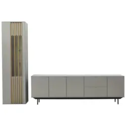 Wohnwand 315/216/47 cm in Grau, Eichefarben