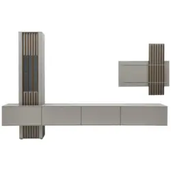 Wohnwand 330/226/47 cm in Grau, Nussbaumfarben