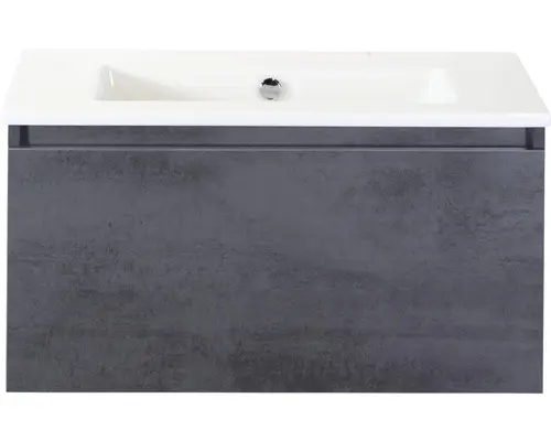 Waschbeckenunterschrank Sanox Frozen Keramik 42x81x46 cm mit Keramikwaschbecken beton anthrazit PNU8