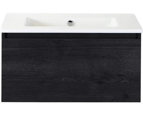 Waschbeckenunterschrank Sanox Frozen Keramik 42x81x46 cm mit Keramikwaschbecken ohne Hahnloch black oak