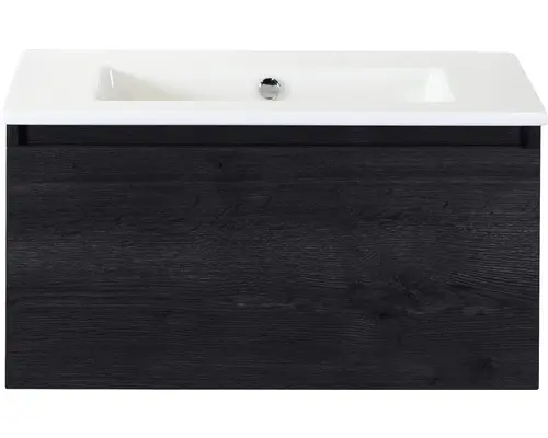 Waschbeckenunterschrank Sanox Frozen Keramik 42x81x46 cm mit Keramikwaschbecken ohne Hahnloch black oak