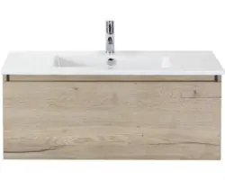 Waschbeckenunterschrank Sanox Frozen Keramik 42x101x46 cm mit Keramikwaschbecken eiche natur