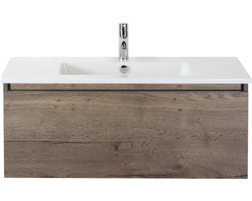 Waschbeckenunterschrank Sanox Frozen Keramik 42x101x46 cm mit Keramikwaschbecken tabacco
