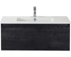 Waschbeckenunterschrank Sanox Frozen Keramik 42x101x46 cm mit Keramikwaschbecken black oak