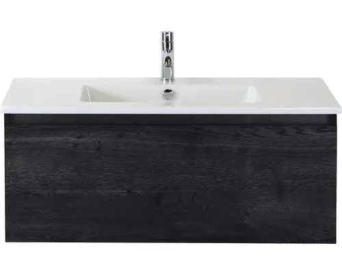 Waschbeckenunterschrank Sanox Frozen Keramik 42x101x46 cm mit Keramikwaschbecken black oak