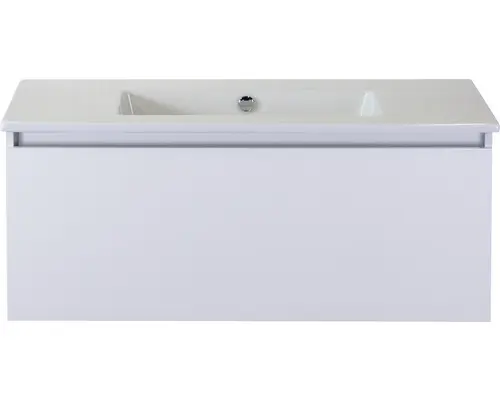 Waschbeckenunterschrank Sanox Frozen Keramik 42x101x46 cm mit Keramikwaschbecken ohne Hahnloch weiß hochglanz
