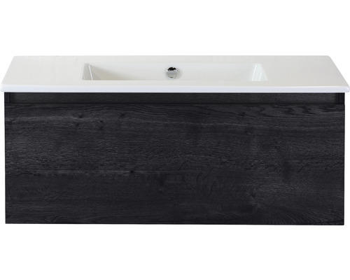 Waschbeckenunterschrank Sanox Frozen Keramik 42x101x46 cm mit Keramikwaschbecken ohne Hahnloch black oak