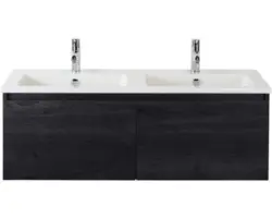 Waschbeckenunterschrank Sanox Frozen Keramik 42x121x46 cm mit Doppel-Keramikwaschbecken black oak