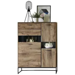 Vitrine in Graphitfarben, Eichefarben