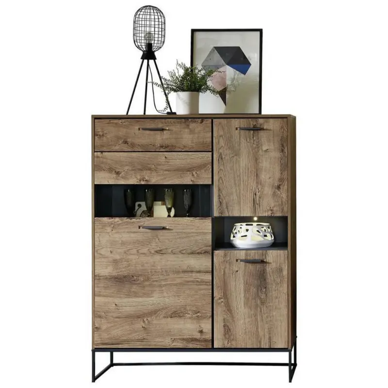 Vitrine in Graphitfarben, Eichefarben