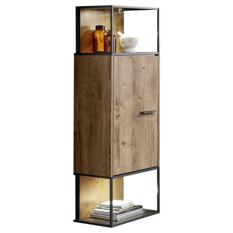 Vitrine in Graphitfarben, Eichefarben