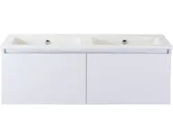 Waschbeckenunterschrank Sanox Frozen Keramik 42x121x46 cm mit Doppel-Keramikwaschbecken ohne Hahnloch weiß hochglanz