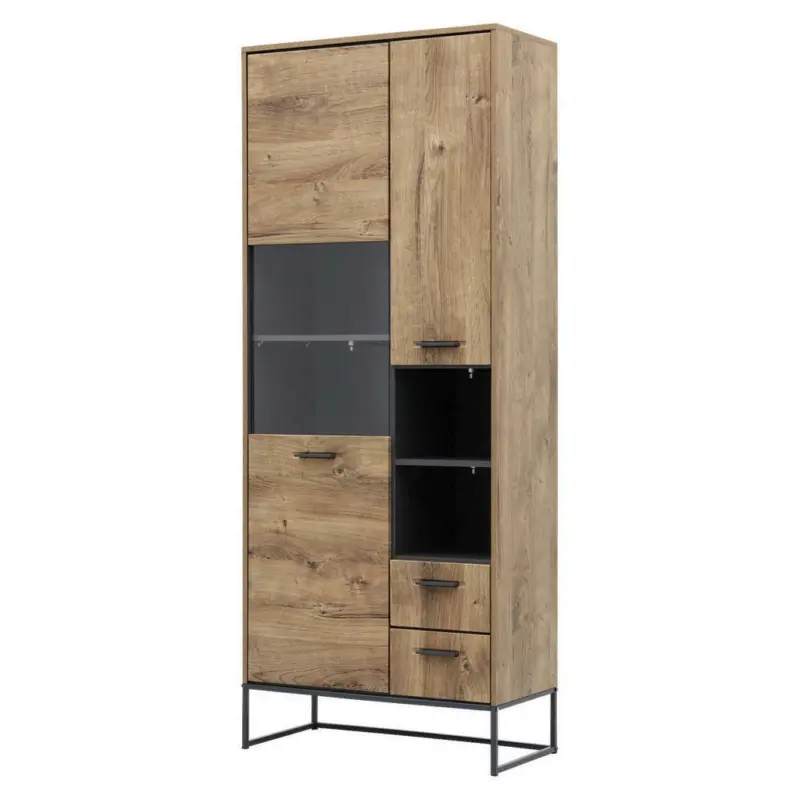 Vitrine in Graphitfarben, Eichefarben