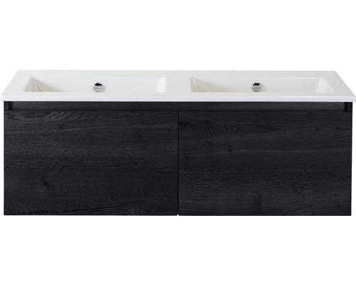 Waschbeckenunterschrank Sanox Frozen Keramik 42x121x46 cm mit Doppel-Keramikwaschbecken ohne Hahnloch black oak