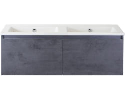 Waschbeckenunterschrank Sanox Frozen Keramik 42x121x46 cm mit Doppel-Keramikwaschbecken ohne Hahnloch beton anthrazit