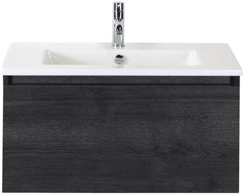 Waschbeckenunterschrank Sanox Frozen Keramik 42x81x46 cm mit Keramikwaschbecken black oak