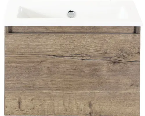 Waschbeckenunterschrank Sanox Frozen Keramik 42x61x46 cm mit Keramikwaschbecken ohne Hahnloch tabacco