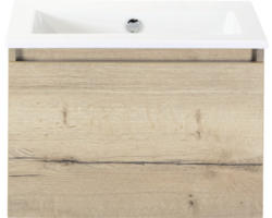 Waschbeckenunterschrank Sanox Frozen Keramik 42x61x46 cm mit Keramikwaschbecken ohne Hahnloch eiche natur