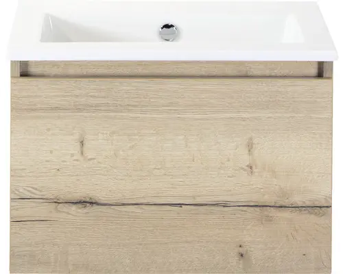 Waschbeckenunterschrank Sanox Frozen Keramik 42x61x46 cm mit Keramikwaschbecken ohne Hahnloch eiche natur