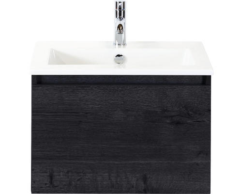 Waschbeckenunterschrank Sanox Frozen Keramik 42x61x46 cm mit Keramikwaschbecken black oak