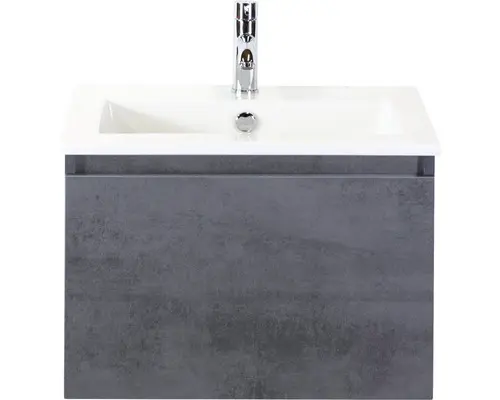 Waschbeckenunterschrank Sanox Frozen Keramik 42x61x46 cm mit Keramikwaschbecken beton anthrazit