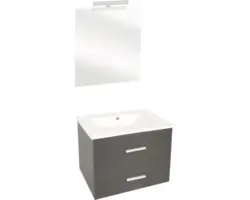 Badmöbel-Set Differnz Luka Keramik 170x60x48 cm Keramikwaschbecken eiche grau mit LED-Beleuchtung