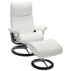 Relaxsesselset in Holz, Leder Wei&szlig;