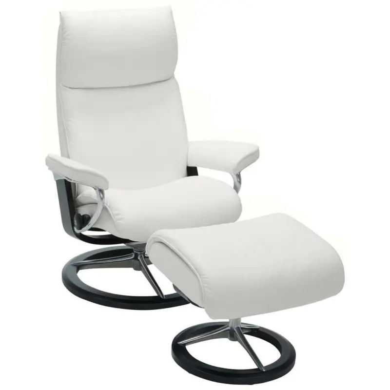 Relaxsesselset in Holz, Leder Wei&szlig;