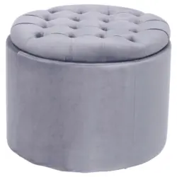 Hocker in Holz, Textil Grau