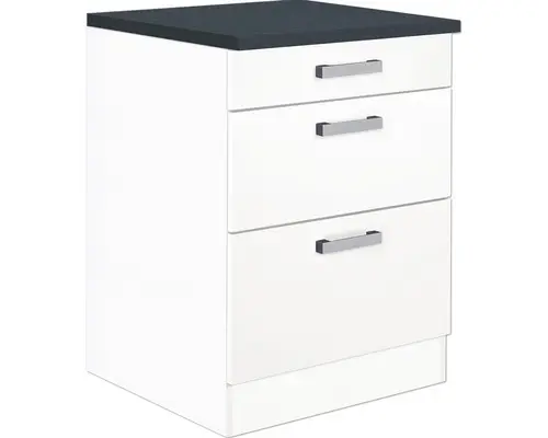 Unterschrank Optifit Salo weiß 60x84,80x60 cm mit 3 Laden und Griff